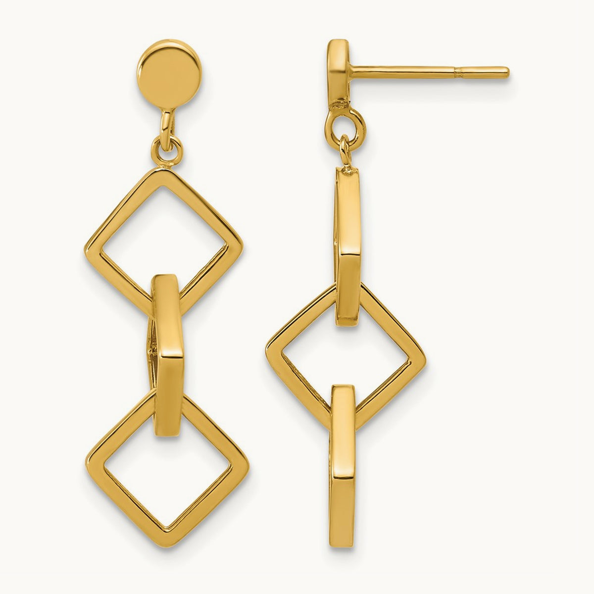 Polished Square link Dangle Post Earrings, 14K — Leslie's