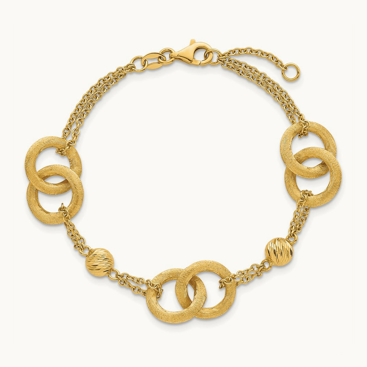 Polished And Brushed Double Loop W/.75in Ext Bracelet, 14K