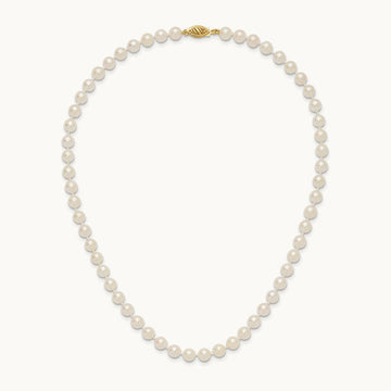 6- Round White Saltwater Akoya Cultured Pearl Necklace, 7mm, 14K