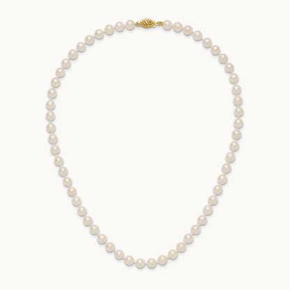 6- Round White Saltwater Akoya Cultured Pearl Necklace, 7mm, 14K