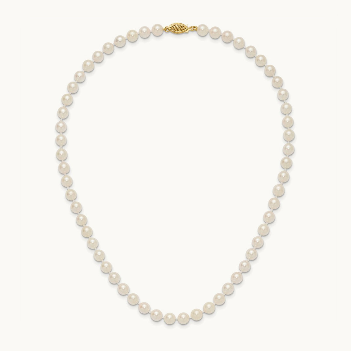 6- Round White Saltwater Akoya Cultured Pearl Necklace, 7mm, 14K