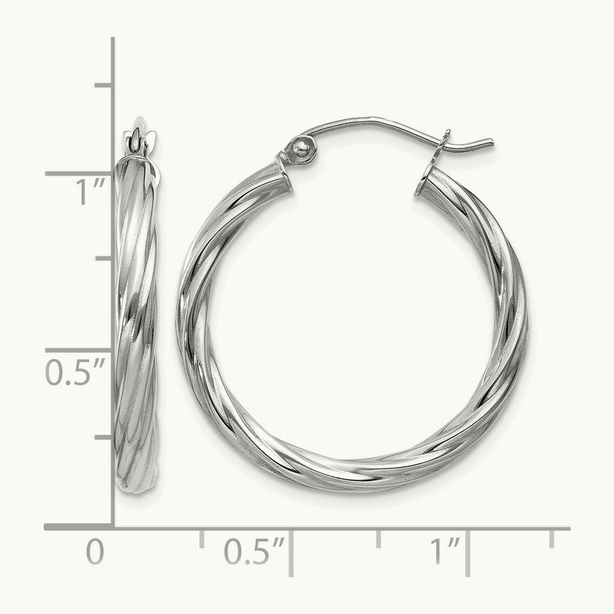 Rope Twist Hoop Earrings — 14K White Gold, 20mm, 3.25mm