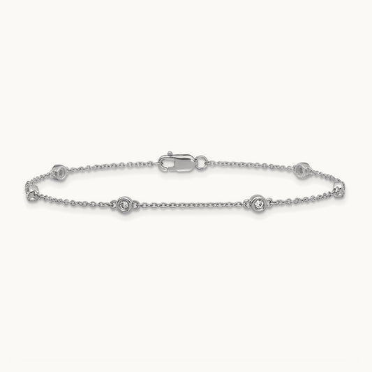 Diamond Station Cable Bracelet — 14K White Gold