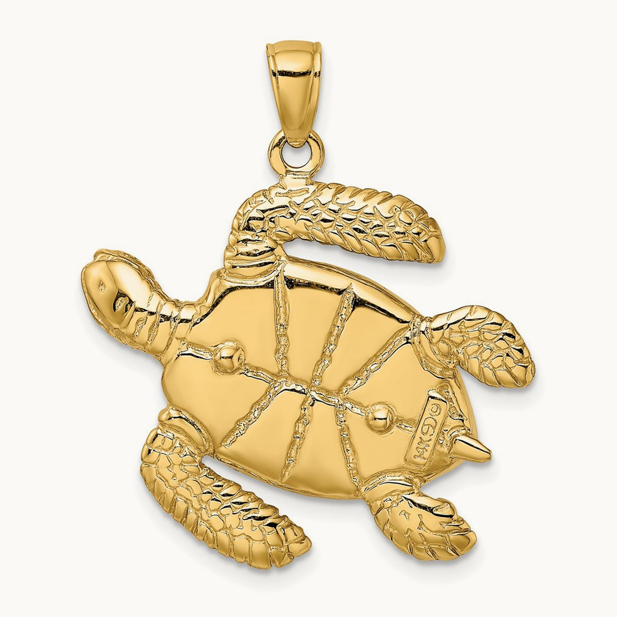 3-D Brown Enamel Large Sea Turtle Charm, 14K