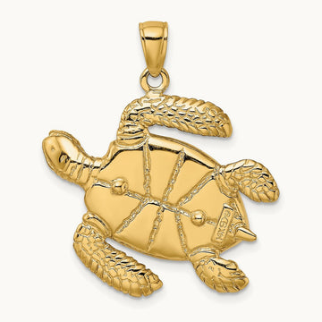 3-D Brown Enamel Large Sea Turtle Charm, 14K