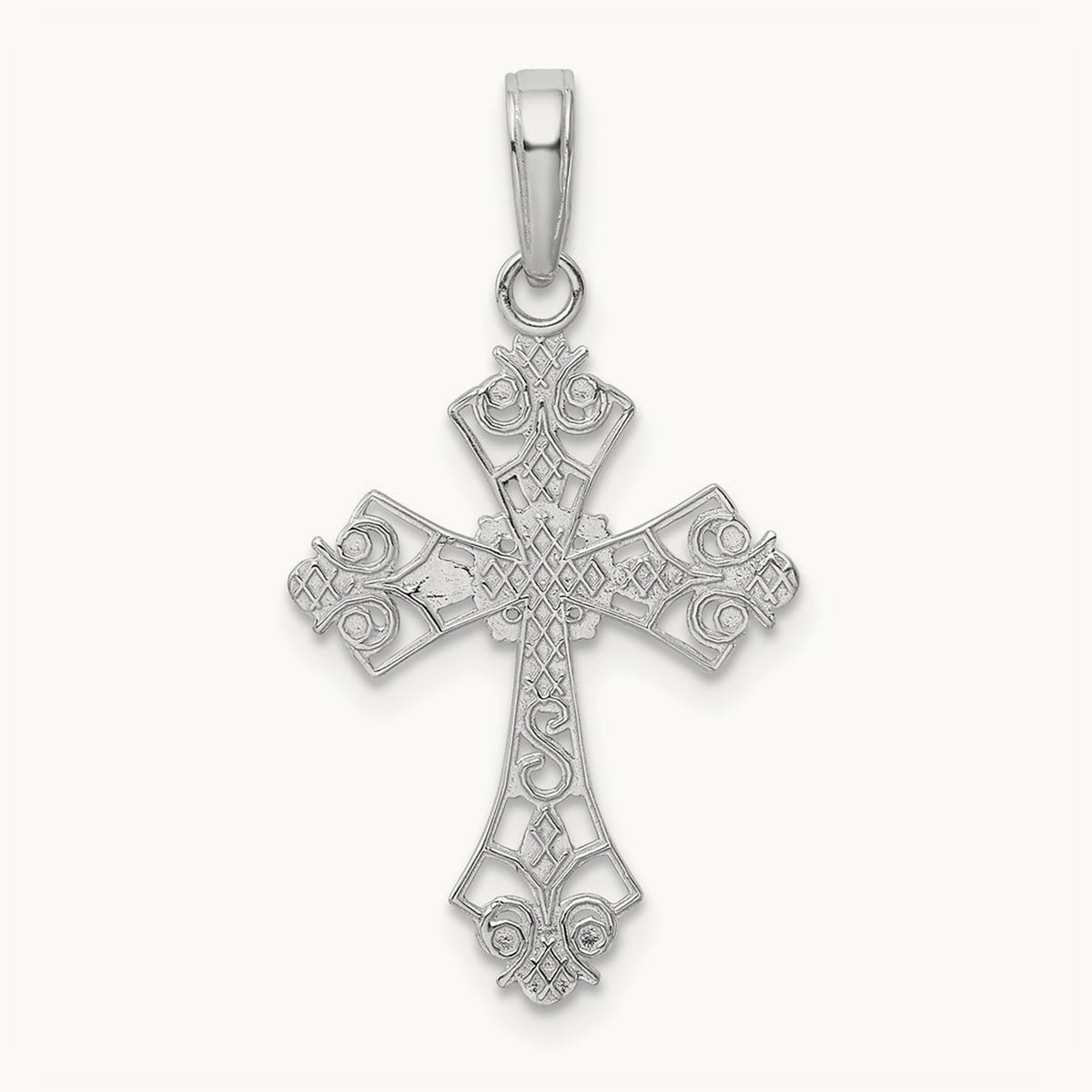 Filigree Cross Charm — 14K White Gold