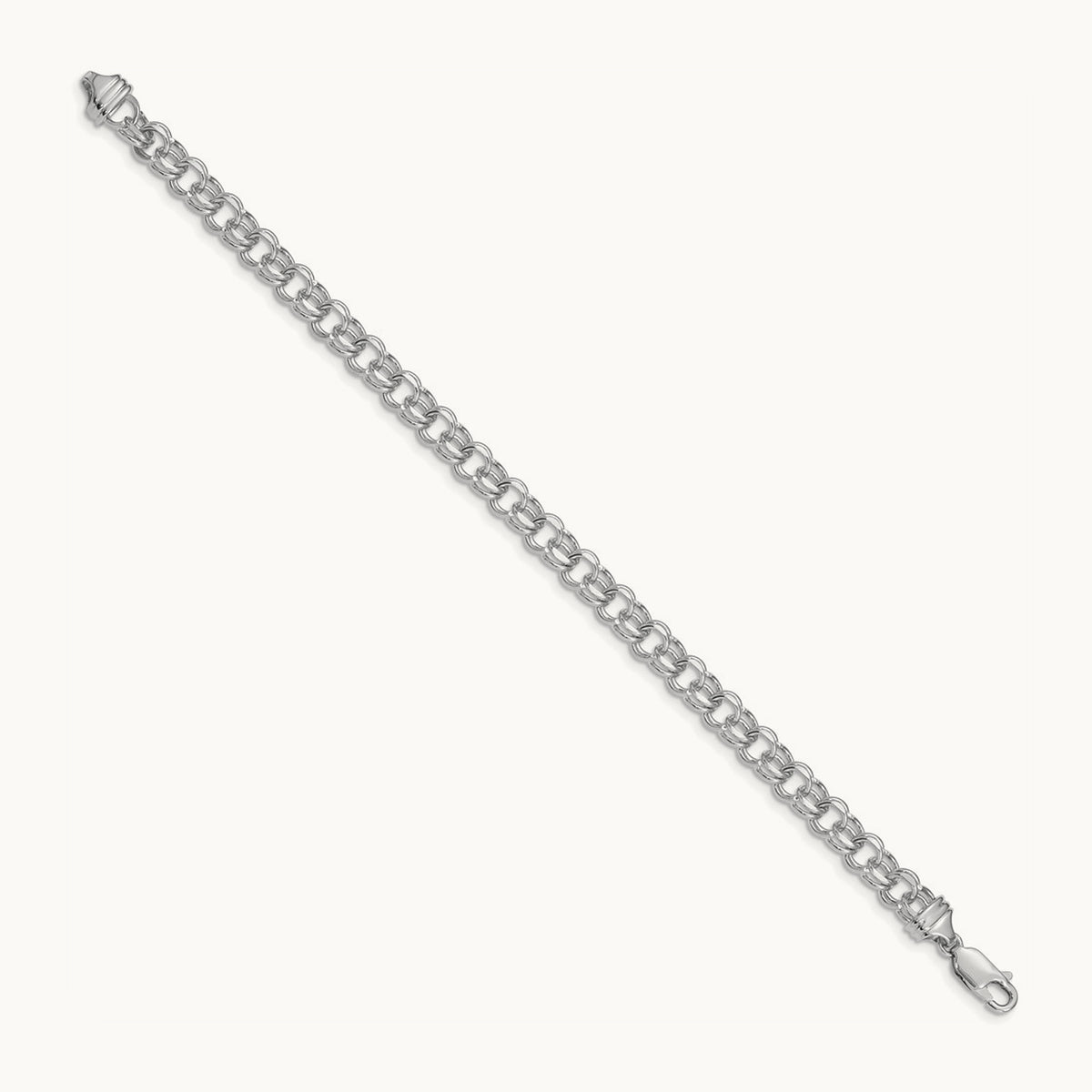 7in Solid Double Link Charm Bracelet — 14K White Gold, 5.5mm