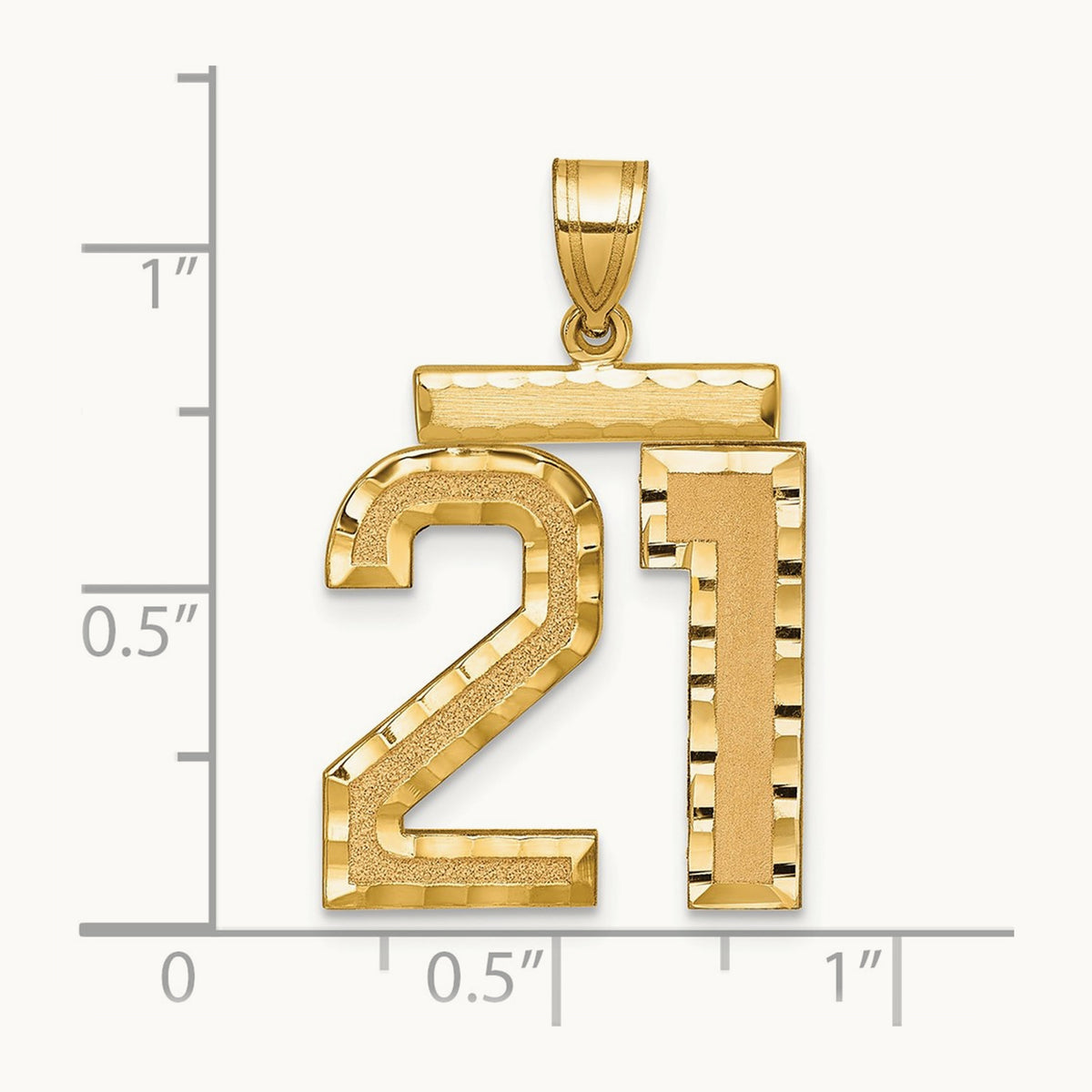 Large Brushed Diamond-cut Number 21 Charm, 14K