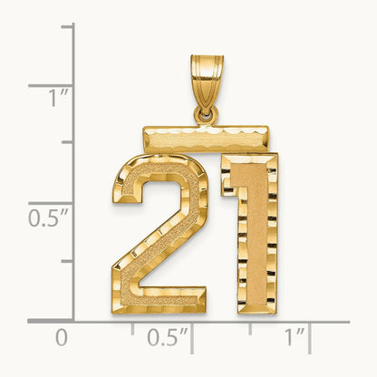 Large Brushed Diamond-cut Number 21 Charm, 14K