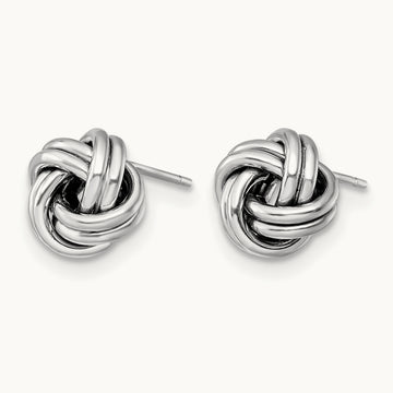 Plating Polished Love Knot Post Earrings, 14K with White Rhodium — Leslie's