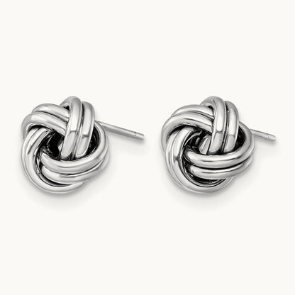 Plating Polished Love Knot Post Earrings, 14K with White Rhodium — Leslie's