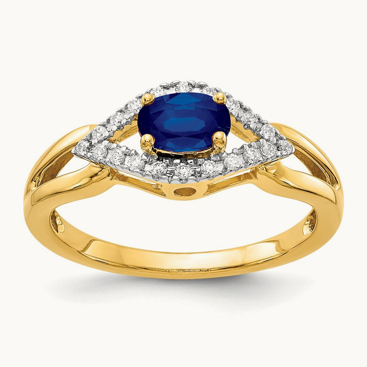 Lab-Grown Diamond and Sapphire Ring — 14K Yellow Gold