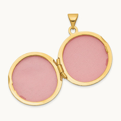 Round Leaf Floral Locket, 20mm, 14K Yellow Gold