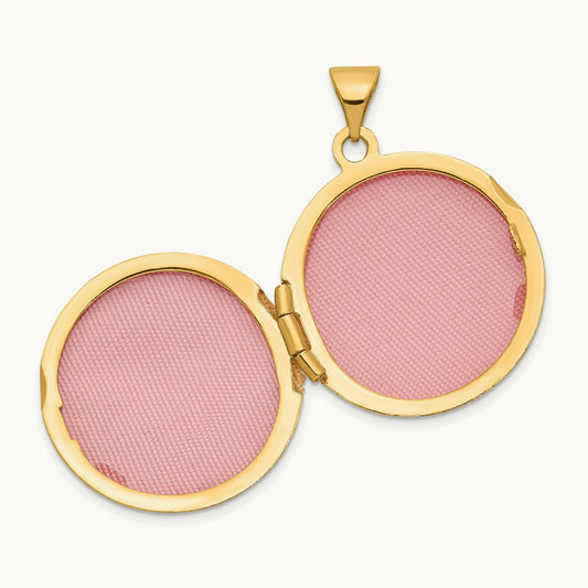 Round Leaf Floral Locket, 20mm, 14K Yellow Gold