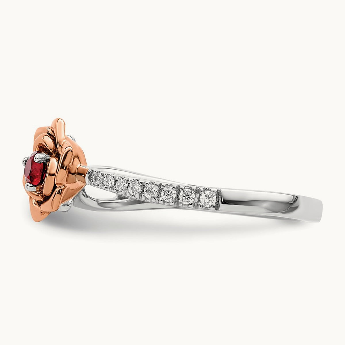 & Rose Ruby and Diamond Flower Ring, 14K Two-tone White
