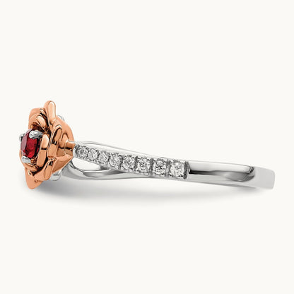 & Rose Ruby and Diamond Flower Ring, 14K Two-tone White