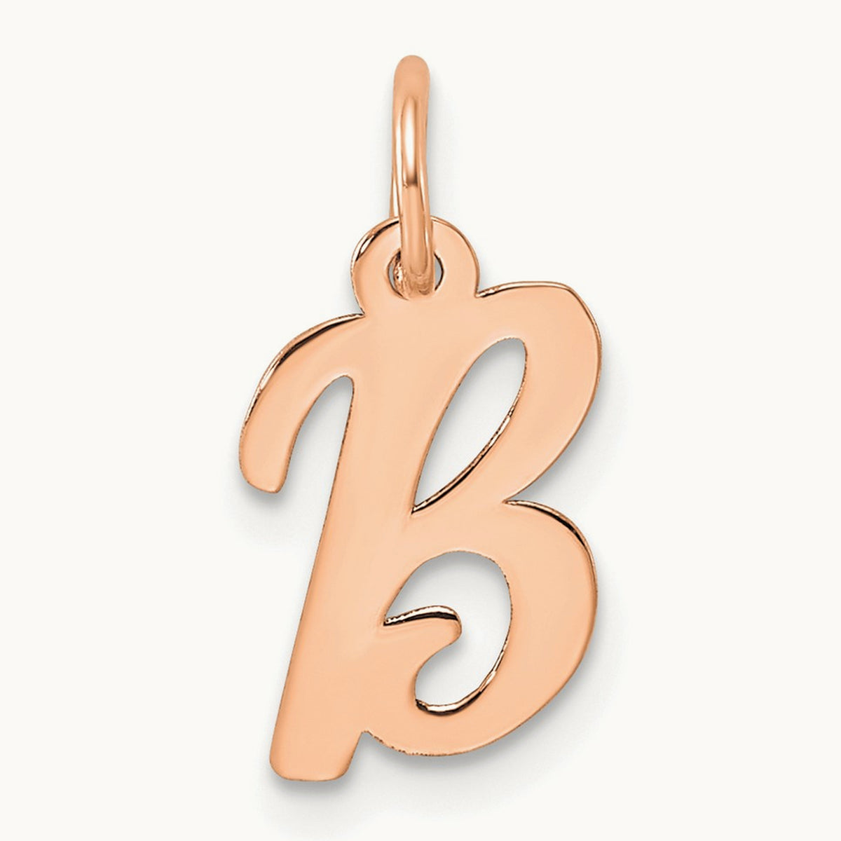 Small Script Letter B Initial Charm, 14K Rose Gold