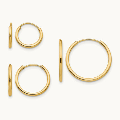 Madi K Polished Endless Hoop 3 Pair Earring Set, 14K