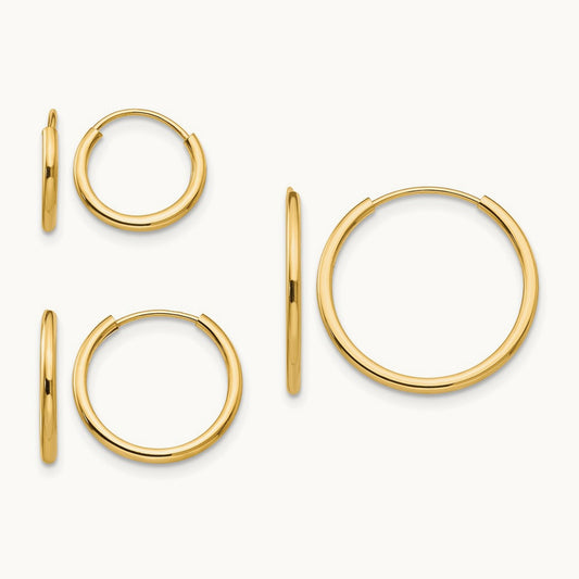 Madi K Polished Endless Hoop 3 Pair Earring Set, 14K