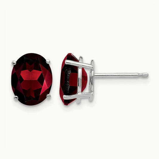 9x7mm Oval Garnet Earrings, 14K White Gold