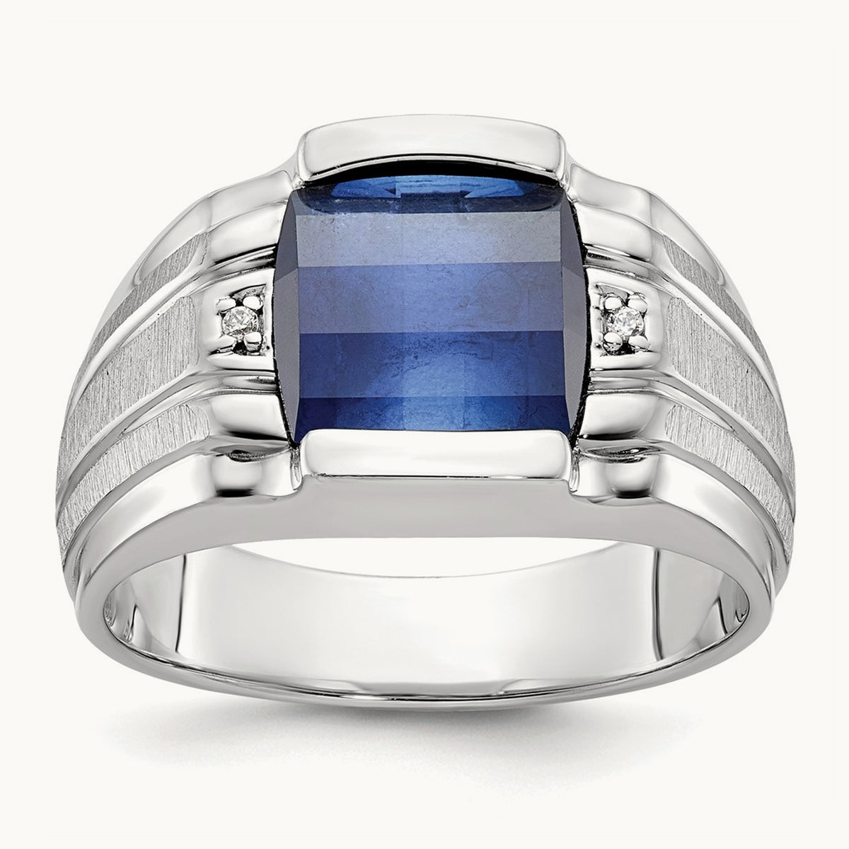 IBGoodman Satin Cr. Sapphire/Diamond Complete Ring, 14K White Gold