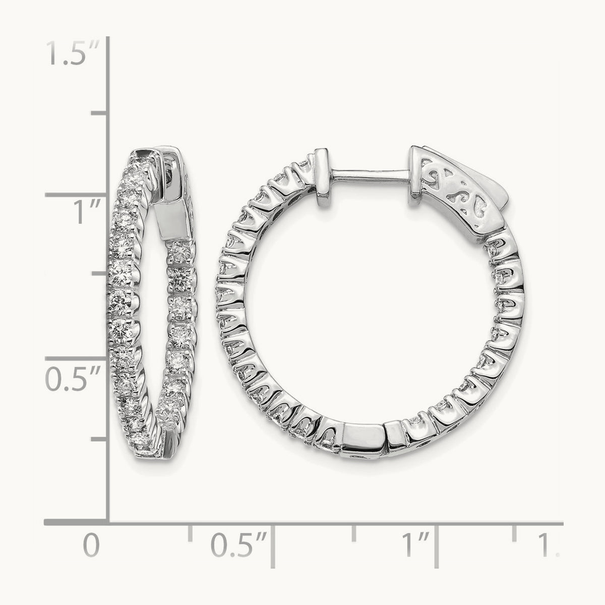 Diamond Round Hoop w/Safety Clasp Earrings, 14K White Gold
