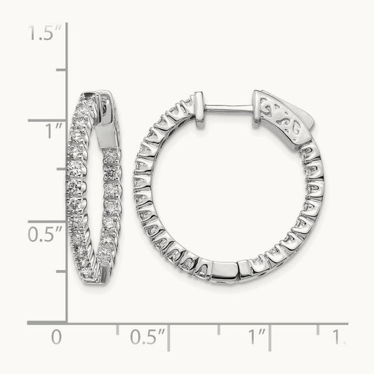 Diamond Round Hoop w/Safety Clasp Earrings, 14K White Gold