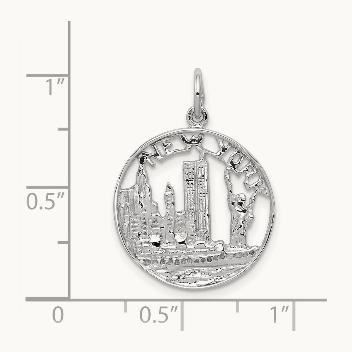 Solid Polished NEW YORK Skyline Charm, 14K White Gold