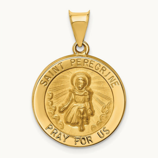 Polished and Satin St Peregrine Medal Hollow Pendant — 21mm