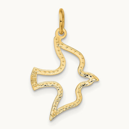 Satin and Diamond-Cut Dove Charm, 14K