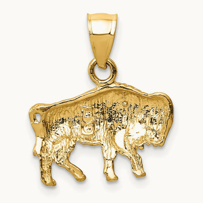 Diamond-cut Buffalo Pendant, 14K