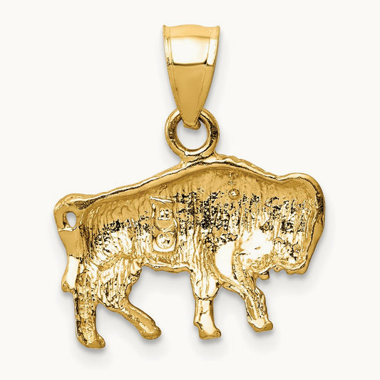 Diamond-cut Buffalo Pendant, 14K