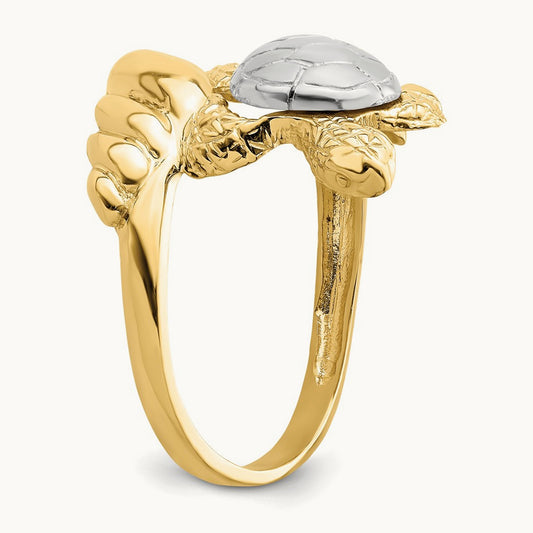W/ Rhodium Turtle Ring, 14K