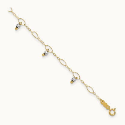 Mirror Beaded 9in Plus 1in ext. Anklet, 14K Two-tone