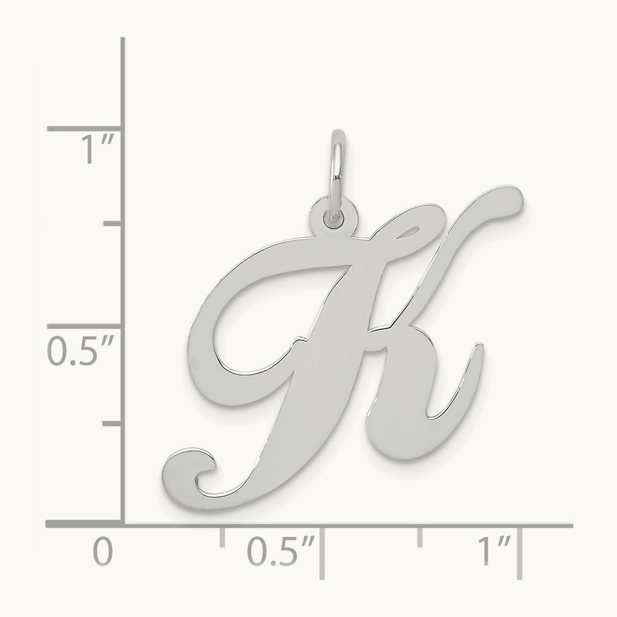 Large Fancy Script Initial Charm — 14K White Gold, K