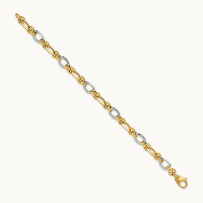 Polished Fancy Link Bracelet, 14K Two-tone
