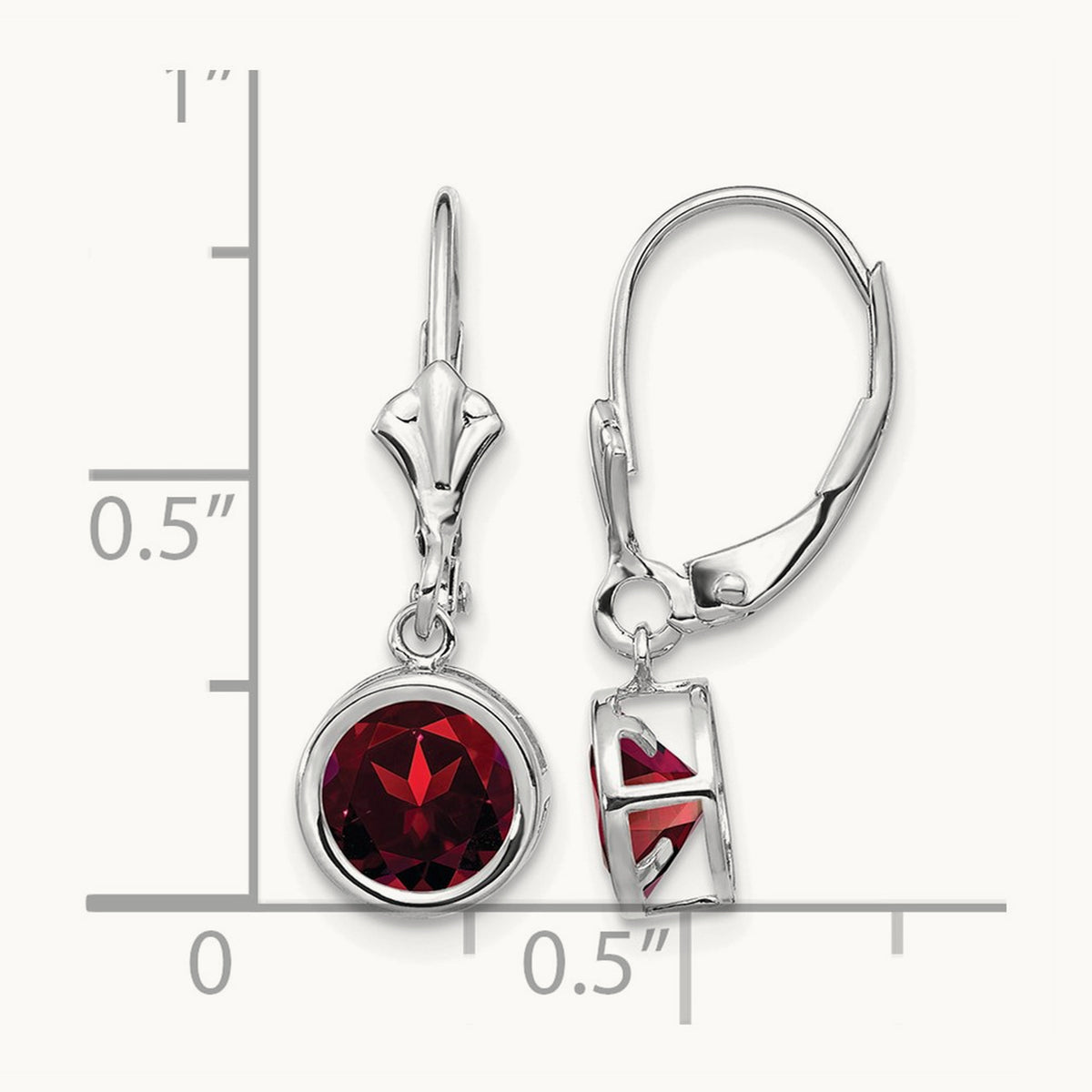 Garnet Leverback Earrings — 14K White Gold