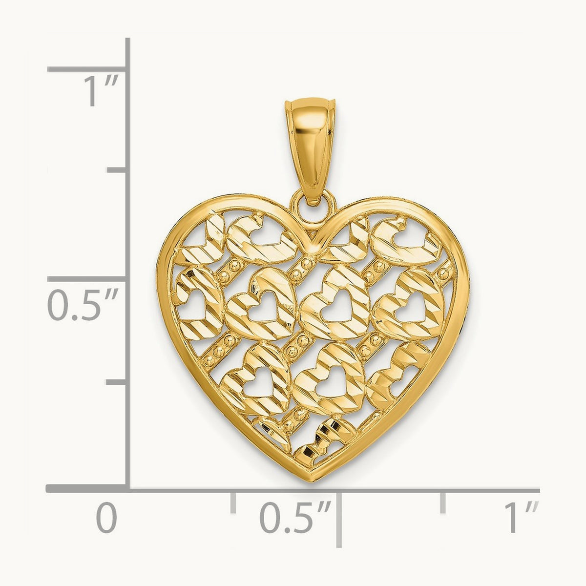 Diamond-cut Heart Pattern On Heart Charm — 14K Yellow Gold