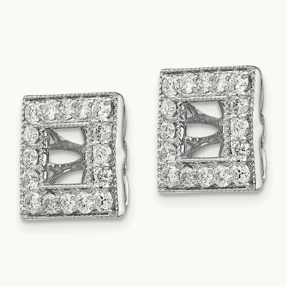 Diamond Square Jacket Earrings — 12mm