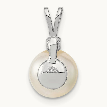 9- Round White Saltwater South Sea Pearl .05ct. Dia. Pendant, 10mm, 14K White Gold