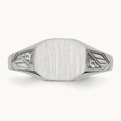 9.0x7. Closed Back Signet Ring, 0mm, 14K White Gold