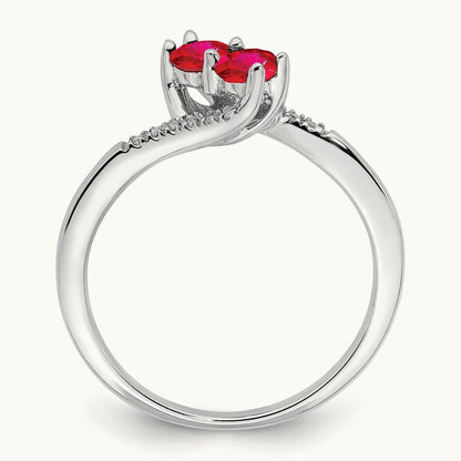 Ruby and Diamond 2-stone Bypass Ring, 14K White Gold