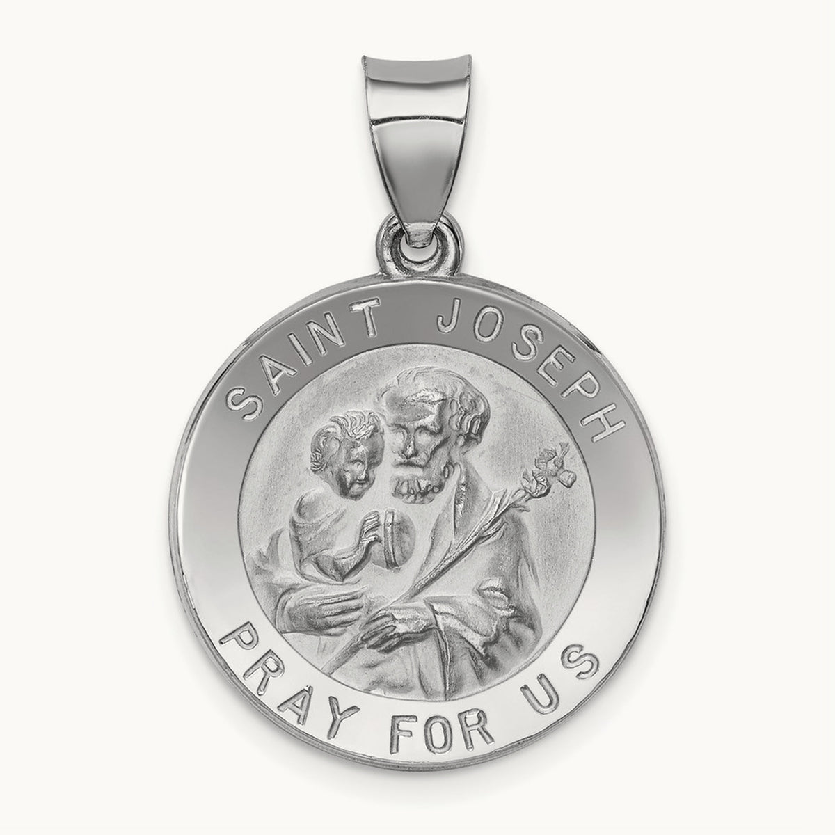 Polished and Satin St Joseph Medal Hollow Pendant — photo set