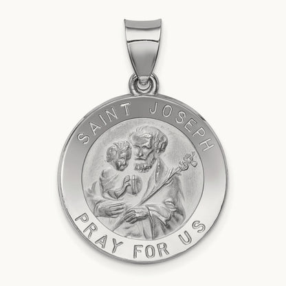 Polished and Satin St Joseph Medal Hollow Pendant — photo set