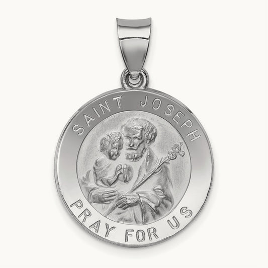 Polished and Satin St Joseph Medal Hollow Pendant — photo set
