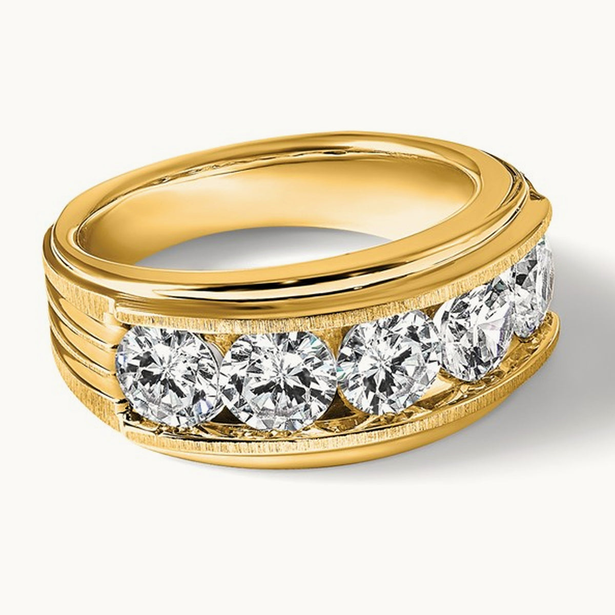 5 Stone Men's Ring, 3.50 ct tw Lab-Grown Diamond — 14K Yellow Gold