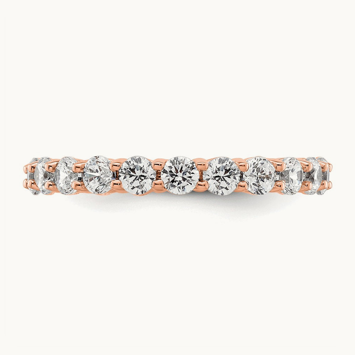Polished Shared Prong 2ct Diamond Eternity Band, 14K Gold in 14K Rose Gold