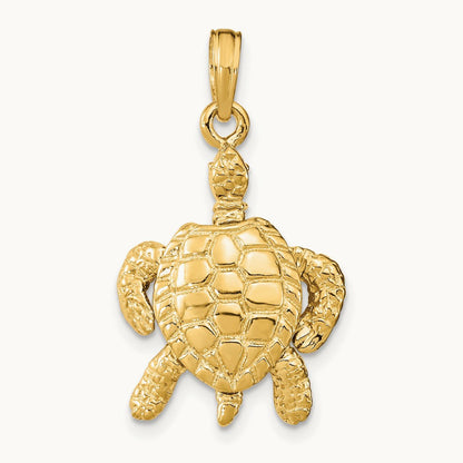 3-D Sea Turtle with Moveable Head and Legs Charm, 14K
