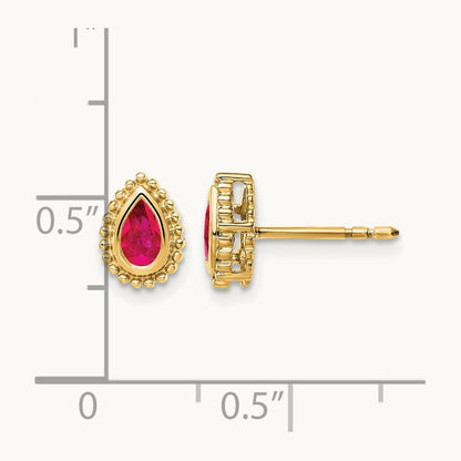 Pear Ruby Post Earrings — 14K Yellow Gold