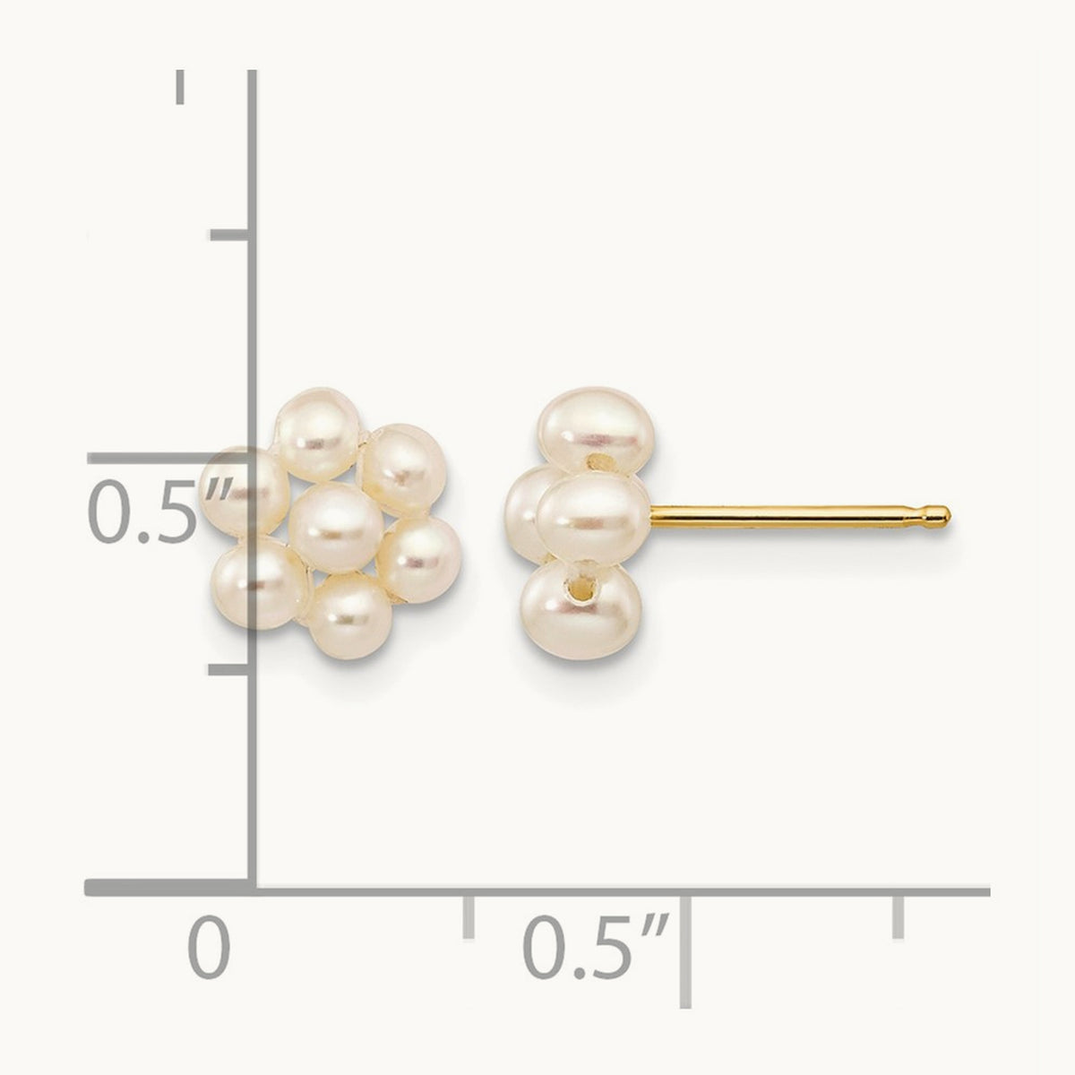 2- White Egg Freshwater Cultured Pearl Flower Earrings, 3mm, 14K